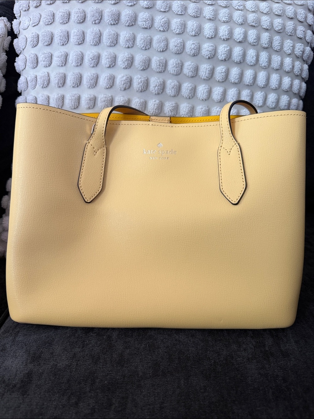 kate spade pale yellow leather tote with dual top handles